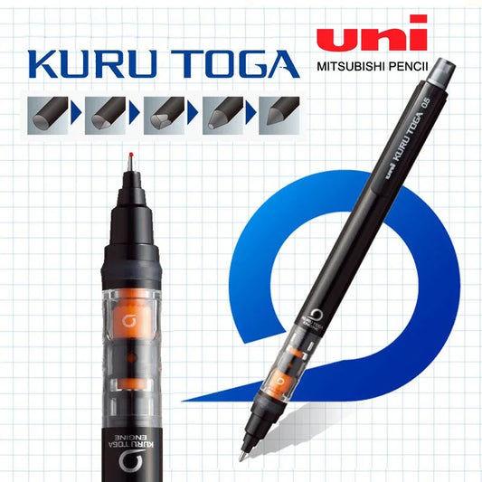 UNI Kuru Toga Mechanical Pencil M5-452 – 0.5mm Auto-Rotating Japanese Drawing & Writing Pencil (Black, Pink or Blue)