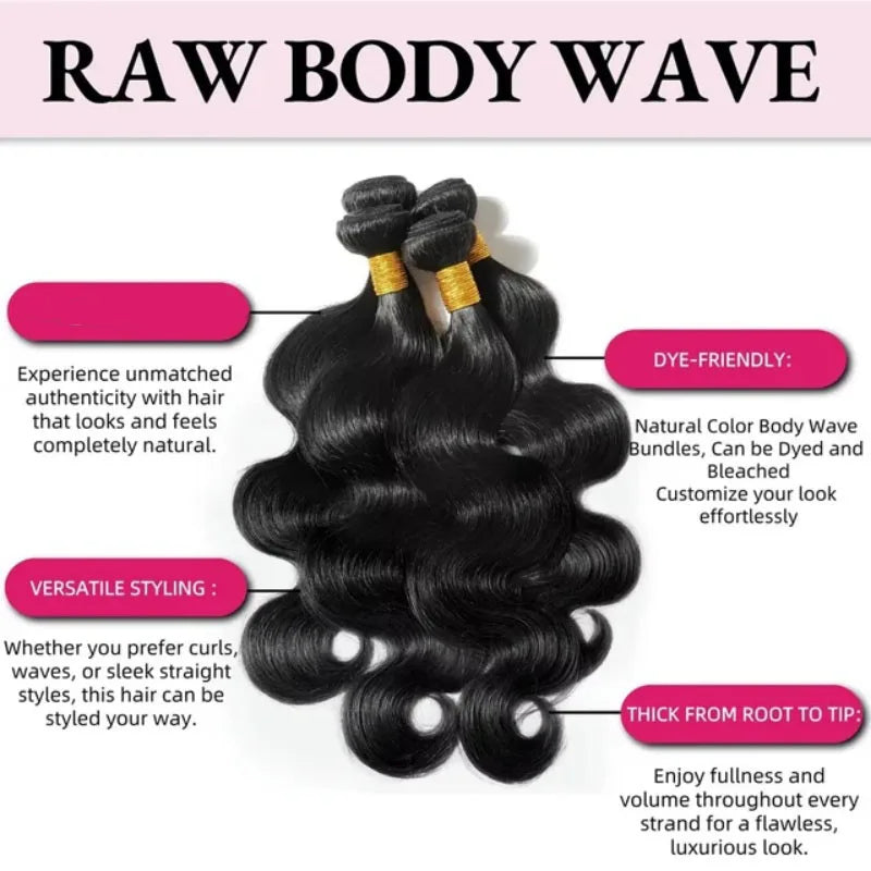 Brazilian Body Wave Human Hair Bundles – 12A Remy Virgin Hair, 10–42 Inches
