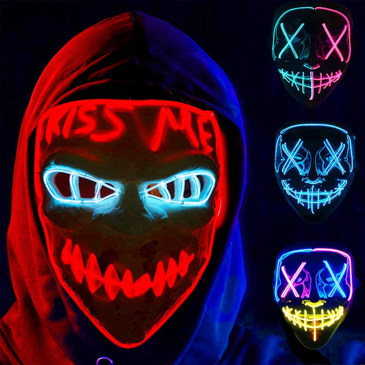 Wireless Neon EL Wire LED Party Mask – Glow-in-the-Dark Horror & Masquerade Mask for Halloween & Cosplay