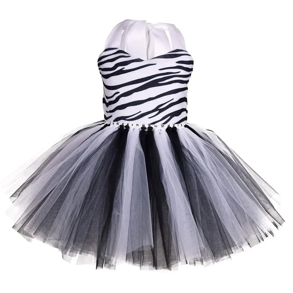 Girls’ Animal Print Tutu Costume Dress – Forest Theme Halloween Cosplay & Dance Performance Set for Kids