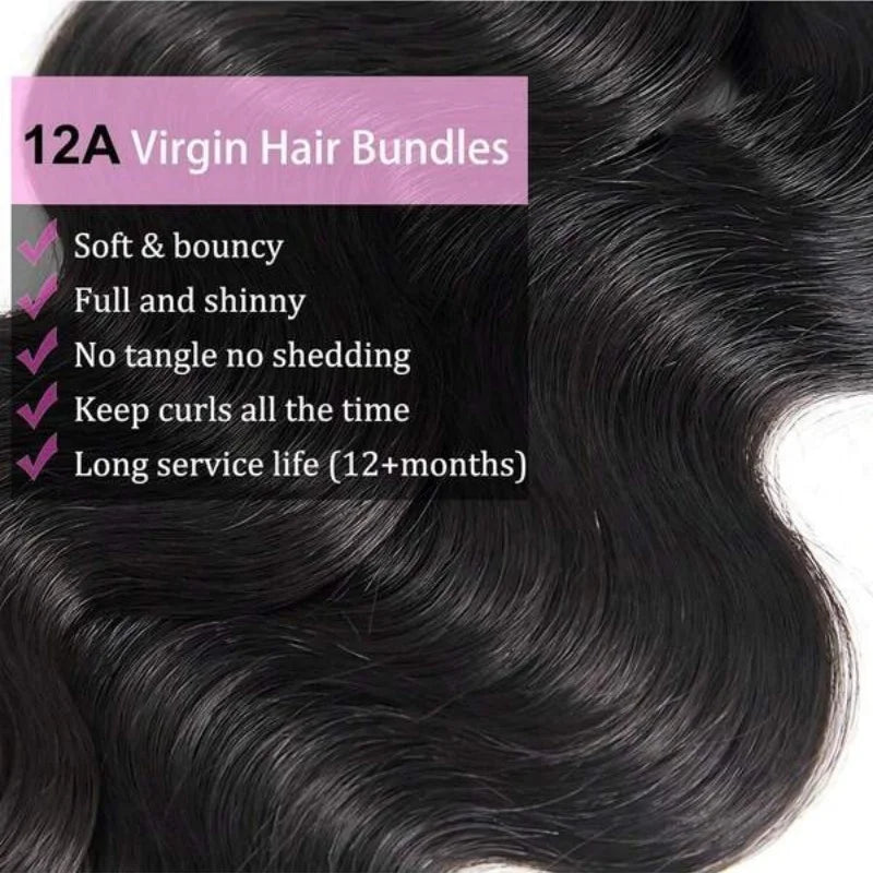 Brazilian Body Wave Human Hair Bundles – 12A Remy Virgin Hair, 10–42 Inches