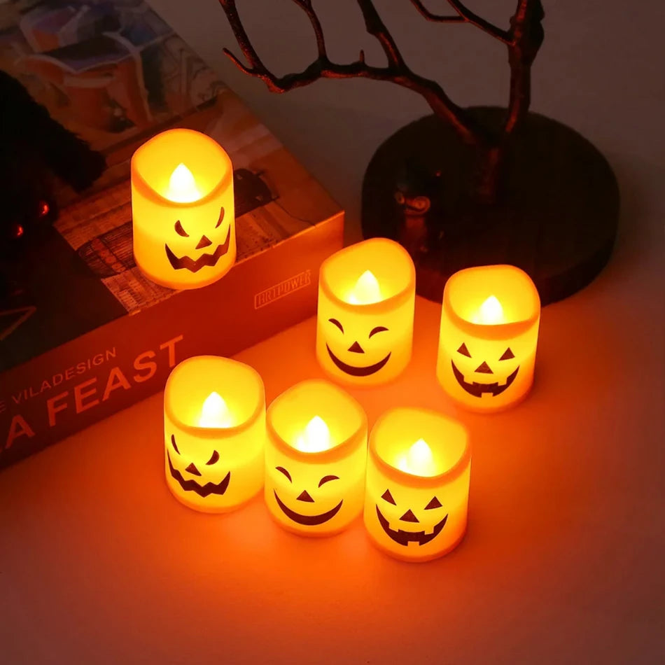 Halloween Pumpkin Lantern – Skull & Ghost Face LED Candle Lamp for Bedroom, Garden & Party Decor