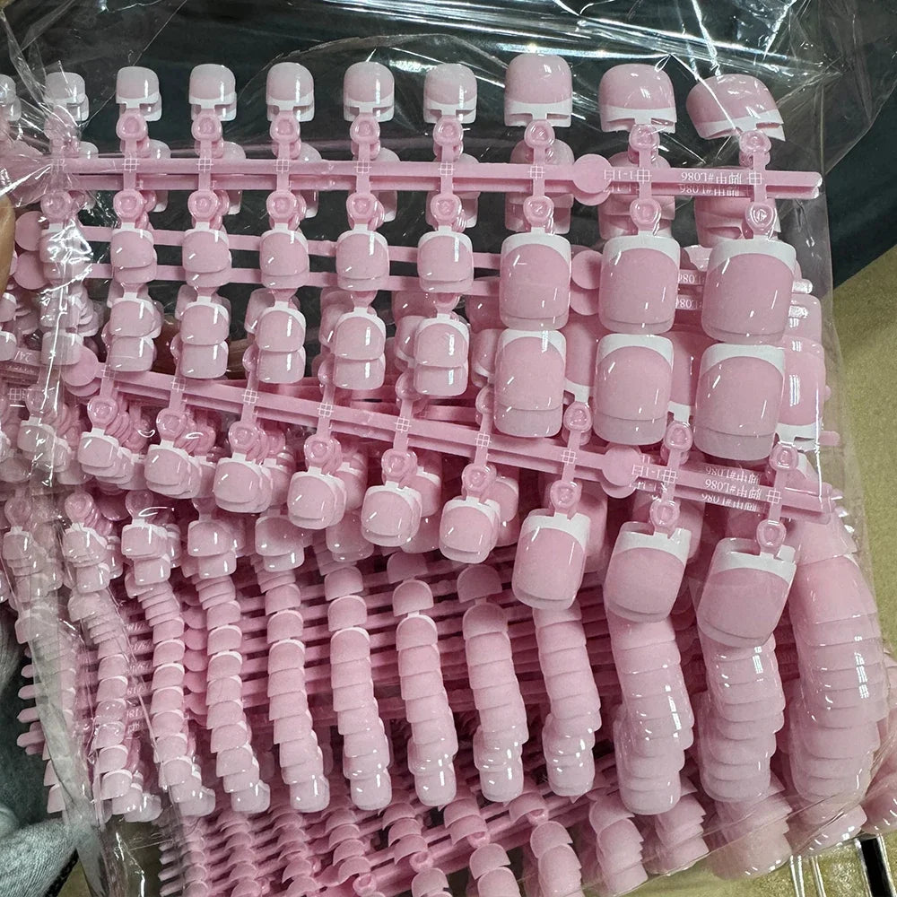 Press-On Toenails – 120pcs Short Square French Pink Soft Gel False Toe Nail Tips