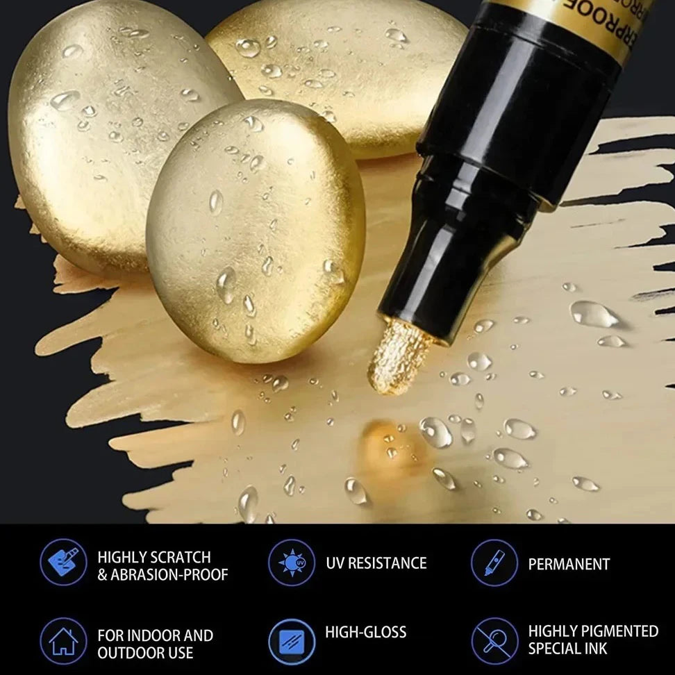Chrome Mirror Paint Markers – Metallic Gold & Silver Liquid Ink Pens for Glass, Rock, Ceramic & Metal (1–5pcs, 2mm Nib)