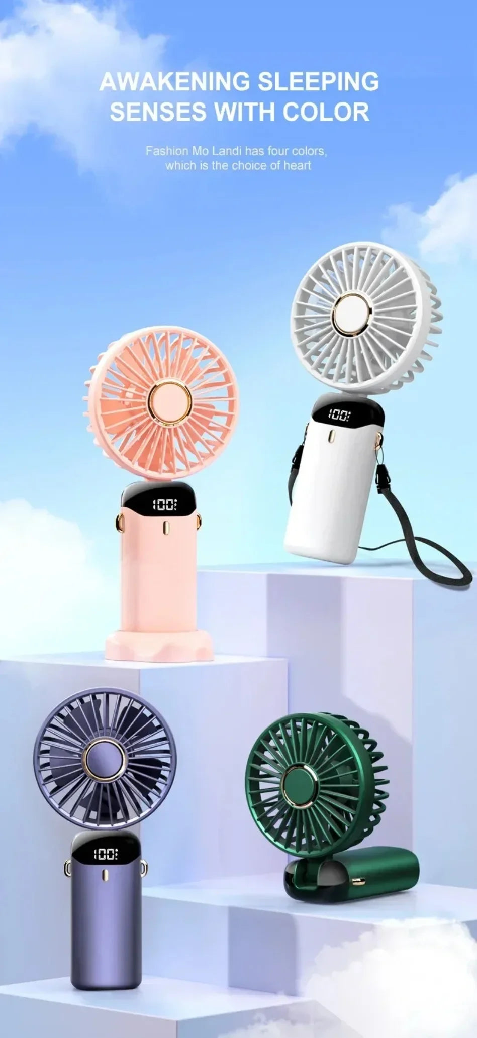 Folding Fan with Phone Stand, 5-Speed USB-C Rechargeable, LED Display Handheld & Desk Fan, Portable Fan for Outdoor Travel Gi