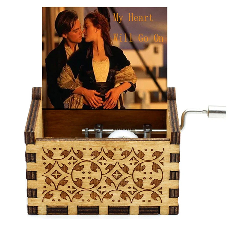 Antique Carved Wooden Hand Crank Music Box – Extended Song Collection with Halloween & Classic Themes