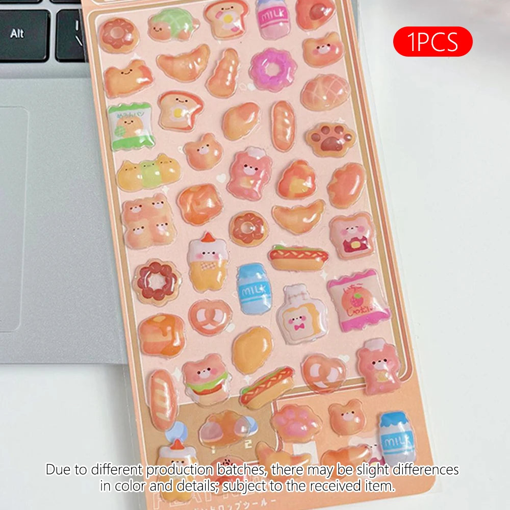 3D Embossed Diamond Cartoon Sticker Sheet – PVC Craft Decals for Scrapbooking, Journaling & Stationery Decoration (4 Designs 