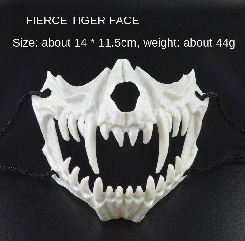 Japanese Half-Face Resin Mask – Dragon God, Tiger, Tengu, Wolf & Skull Styles for Halloween & Cosplay