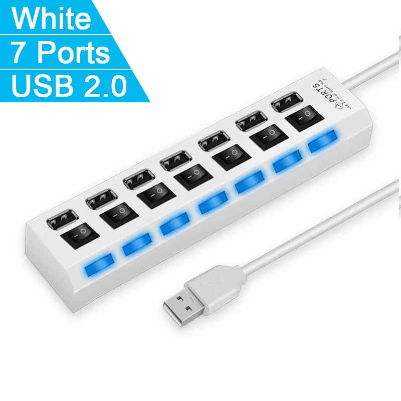 4/7-Port USB 2.0 Hub with Individual LED Switches