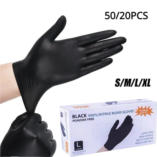 50/20PCS Disposable Black Nitrile Gloves Latex Free Waterproof Durable Suitable for Kitchen Food Processing Beauty SalonFamil