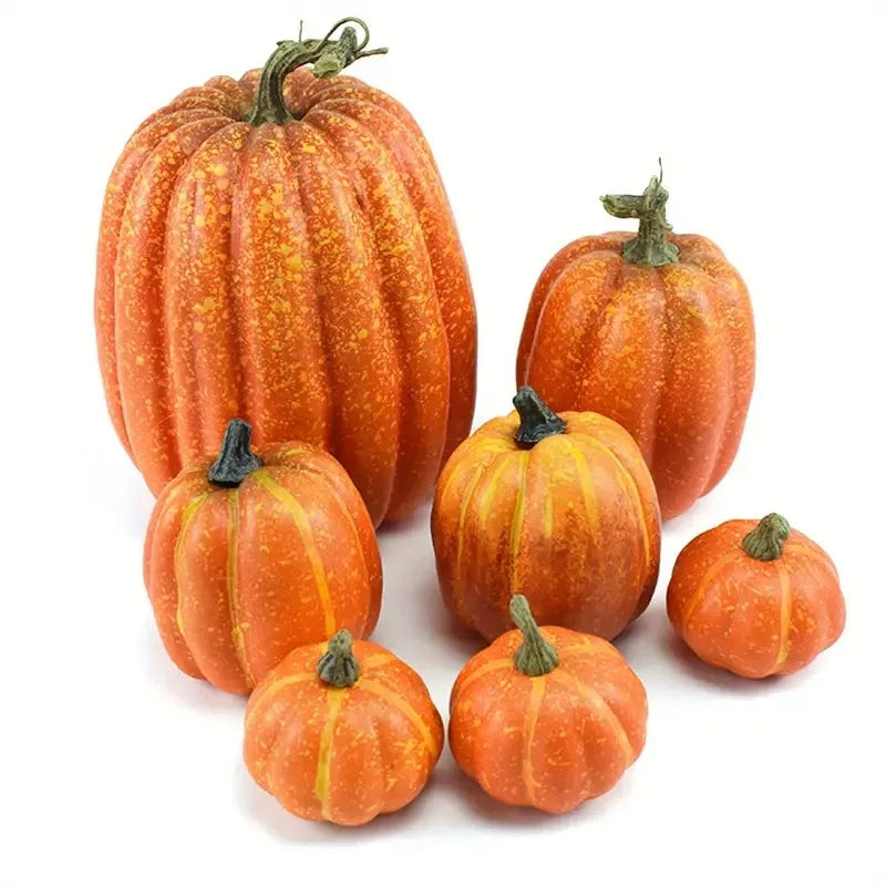 7pcs Artificial Foam Pumpkin Set – Fake Orange Pumpkins for Halloween, Harvest & Fall Table Decor