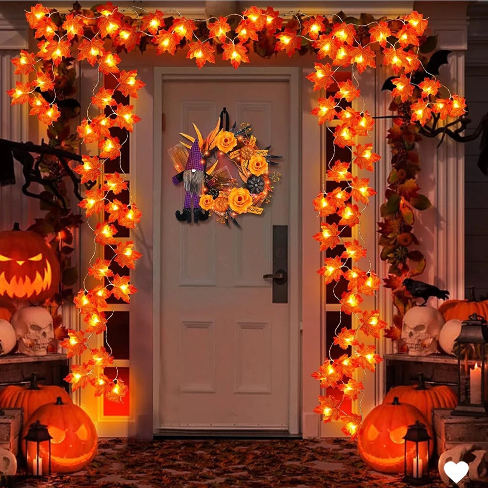 Maple Leaf Lantern LED String Lights – Autumn Garland for Halloween, Thanksgiving & Christmas Home Decor (2M / 3M / 6M, USB o