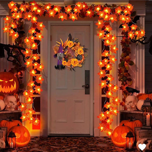 Maple Leaf Lantern LED String Lights – Autumn Garland for Halloween, Thanksgiving & Christmas Home Decor (2M / 3M / 6M, USB o