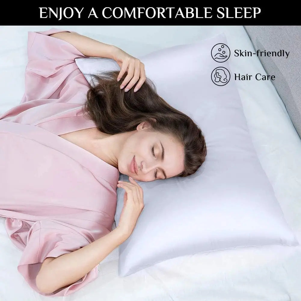 2pcs Satin Silk Pillowcase for Hair and Skin, Coral Pillow Cases Standard Size Set of Super Soft Pillow Case