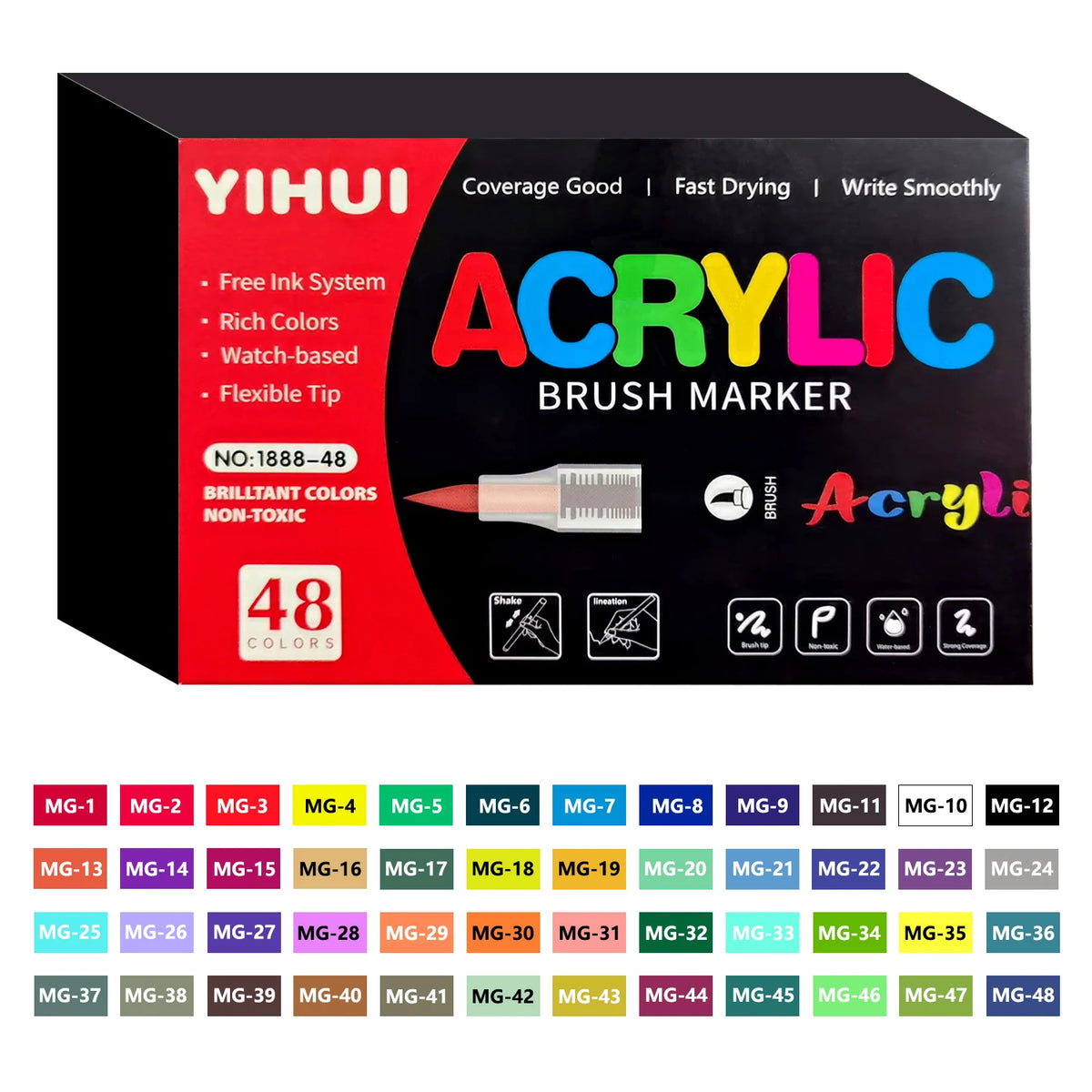 Brush Tip Acrylic Paint Markers – Flexible Paint Pens for Rock, Wood, Stone & Glass DIY Crafts (12, 24, 36, 48 or 60 Colours)