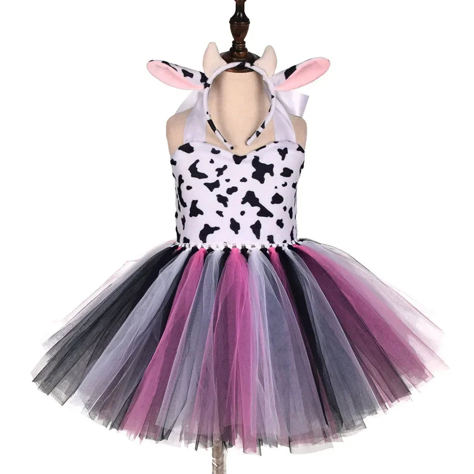 Girls’ Animal Print Tutu Costume Dress – Forest Theme Halloween Cosplay & Dance Performance Set for Kids