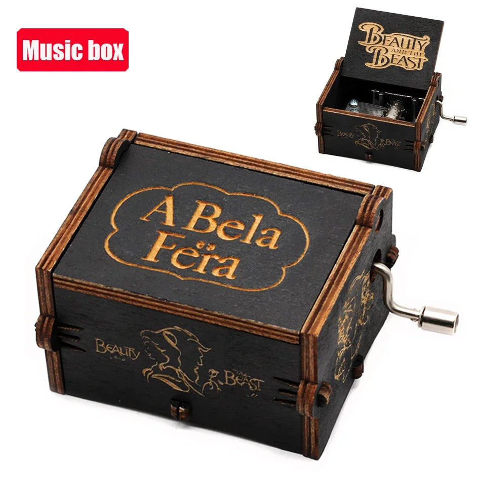 Antique Carved Wooden Hand Crank Music Box – Extended Song Collection with Halloween & Classic Themes