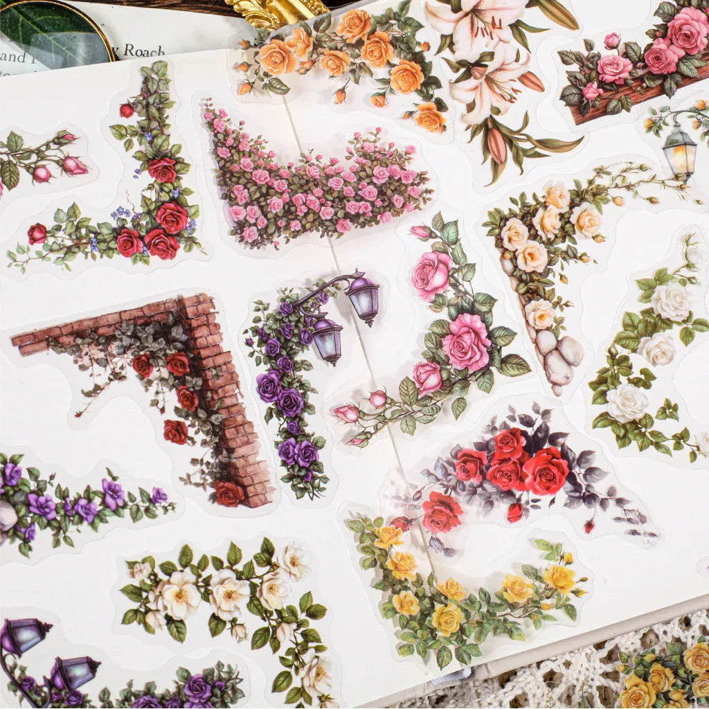 Flower Corner PET Stickers – 30pcs Decorative Floral Sticker Pack for Diary, Scrapbooking, Junk Journal & Album Decoration (6