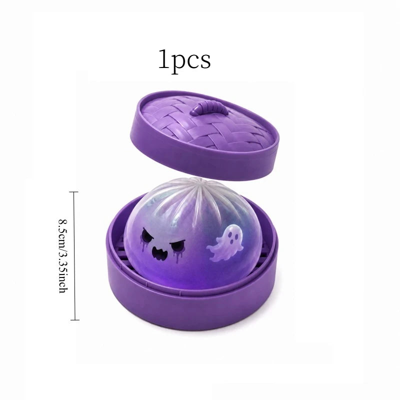 Glitter Halloween Ghost Dumpling Squishy – Slow-Rise Silicone Stress Relief Toy for ASMR & Halloween Gifting