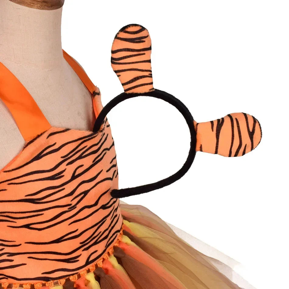 Girls’ Animal Print Tutu Costume Dress – Forest Theme Halloween Cosplay & Dance Performance Set for Kids