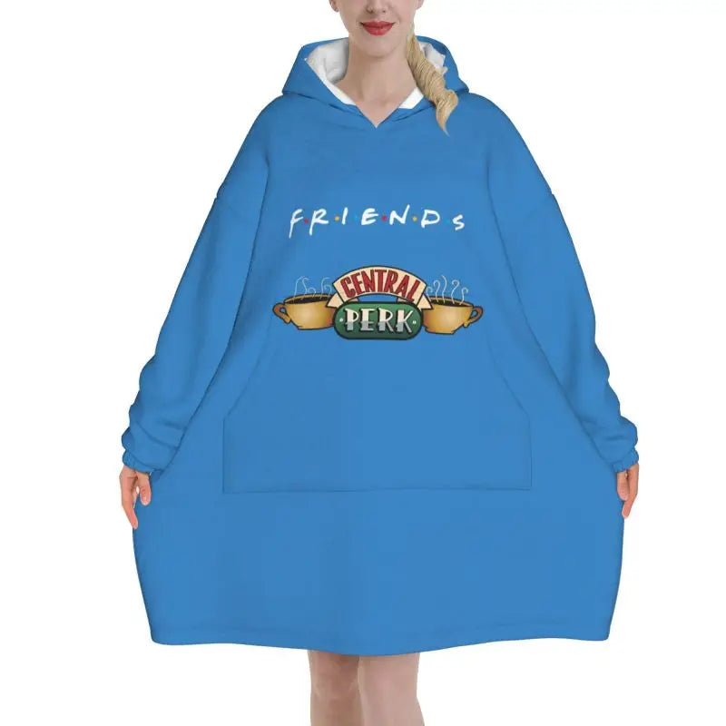 Classic TV Show Central Perk Friends Print Wearable Blanket Hoodie Oversized Sweatshirts Warm Cozy Flannel Fleece Sherpa Blanket