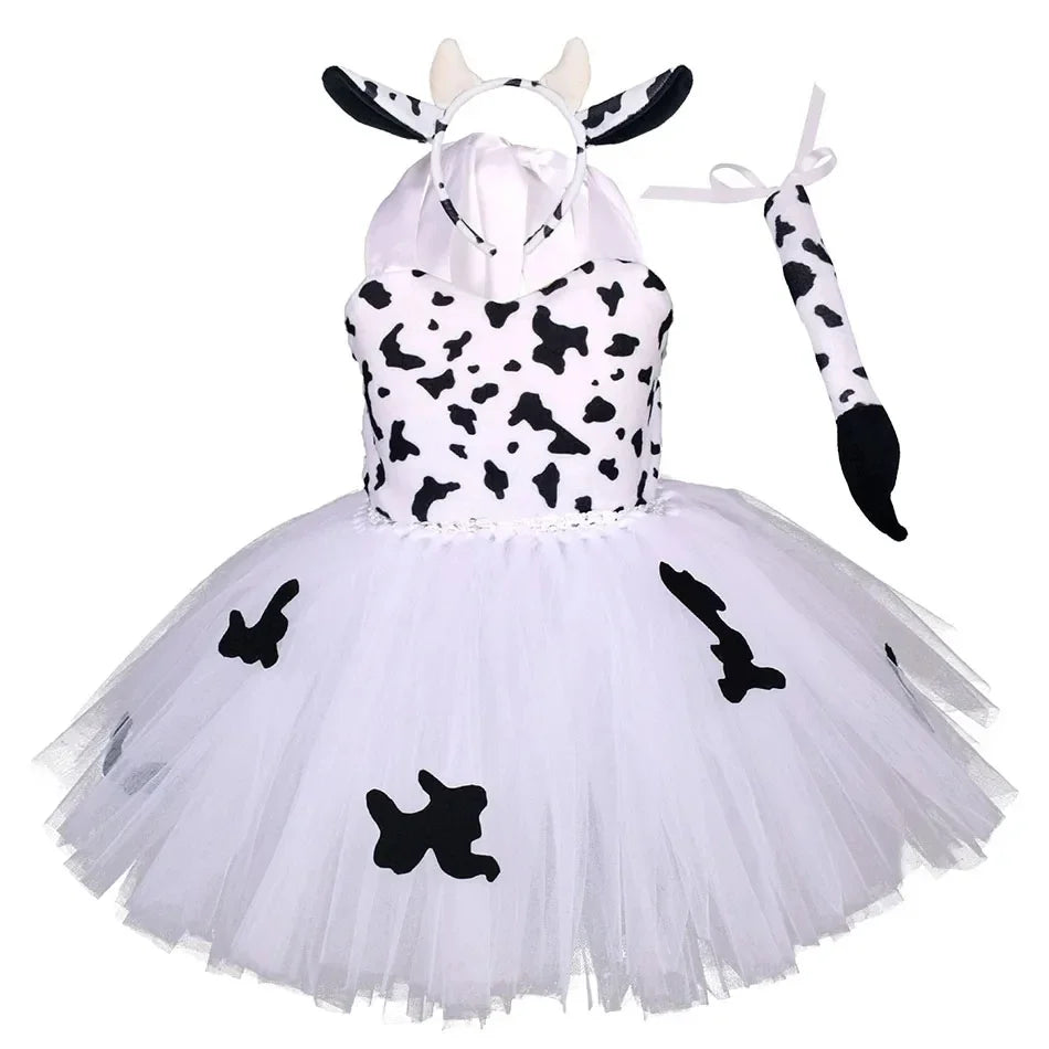 Girls’ Animal Print Tutu Costume Dress – Forest Theme Halloween Cosplay & Dance Performance Set for Kids