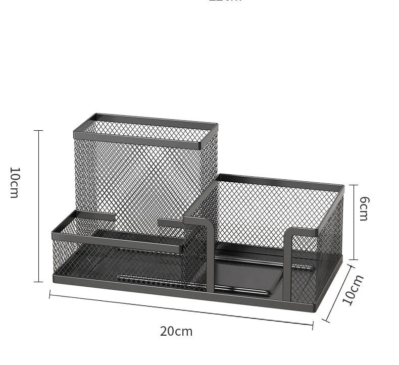 Black Mesh Desk Organiser – 3-Compartment Metal Caddy with Pencil Holder & Storage Baskets for Desktop Organisation (Single o