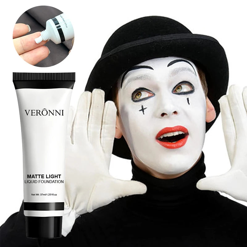 VERONNI Pure White Face & Body Paint Foundation – Halloween Clown, Ghost & Cosplay Costume Makeup Adjuster (37ml, All Skin Ty