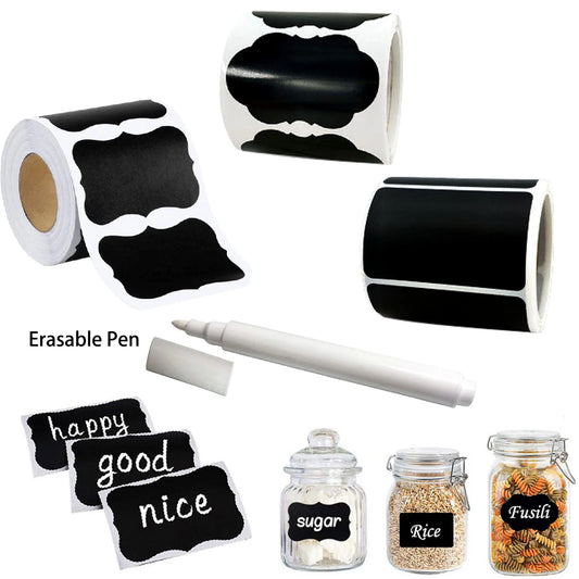120Pcs/Roll 3 Styles Removable Blackboard Stickers With Erasable Pen Waterproof Chalkboard Labels 1.4*2.2in for Home & Kitche
