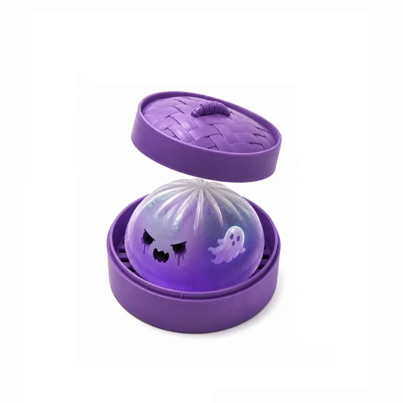 Glitter Halloween Ghost Dumpling Squishy – Slow-Rise Silicone Stress Relief Toy for ASMR & Halloween Gifting