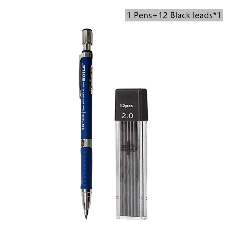 2.0mm Mechanical Pencil Set with 2B Lead Refills – Black & Colour Leads for Writing, Sketching, Drawing & Art (Pencil Sets & Refill Packs)