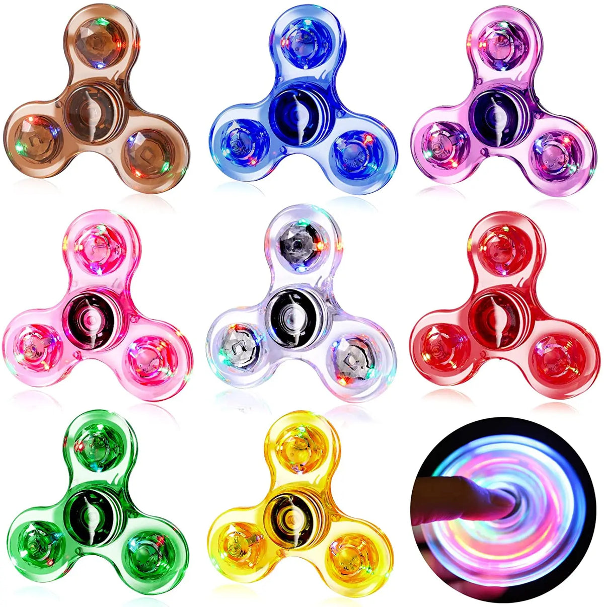 Crystal Luminous LED light Fidget Spinner Hand Top Spinners Glow in Dark EDC Stress Relief Toys Kinetic Gyroscope for Childre