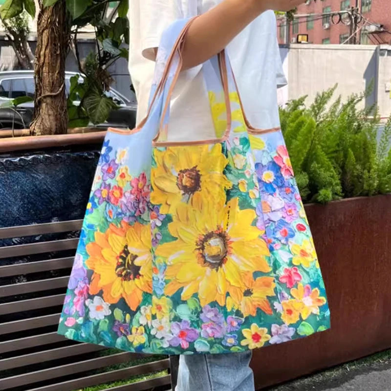Foldable Nylon Shopping Tote Bag – Reusable Grocery & Travel Shoulder Bag