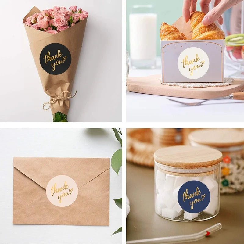 "Thank You" Round Stickers – 1 inch Envelope Seal Labels for Packaging, Weddings, Party Favours & Handmade Gifts (50–500pcs, Multiple Designs)