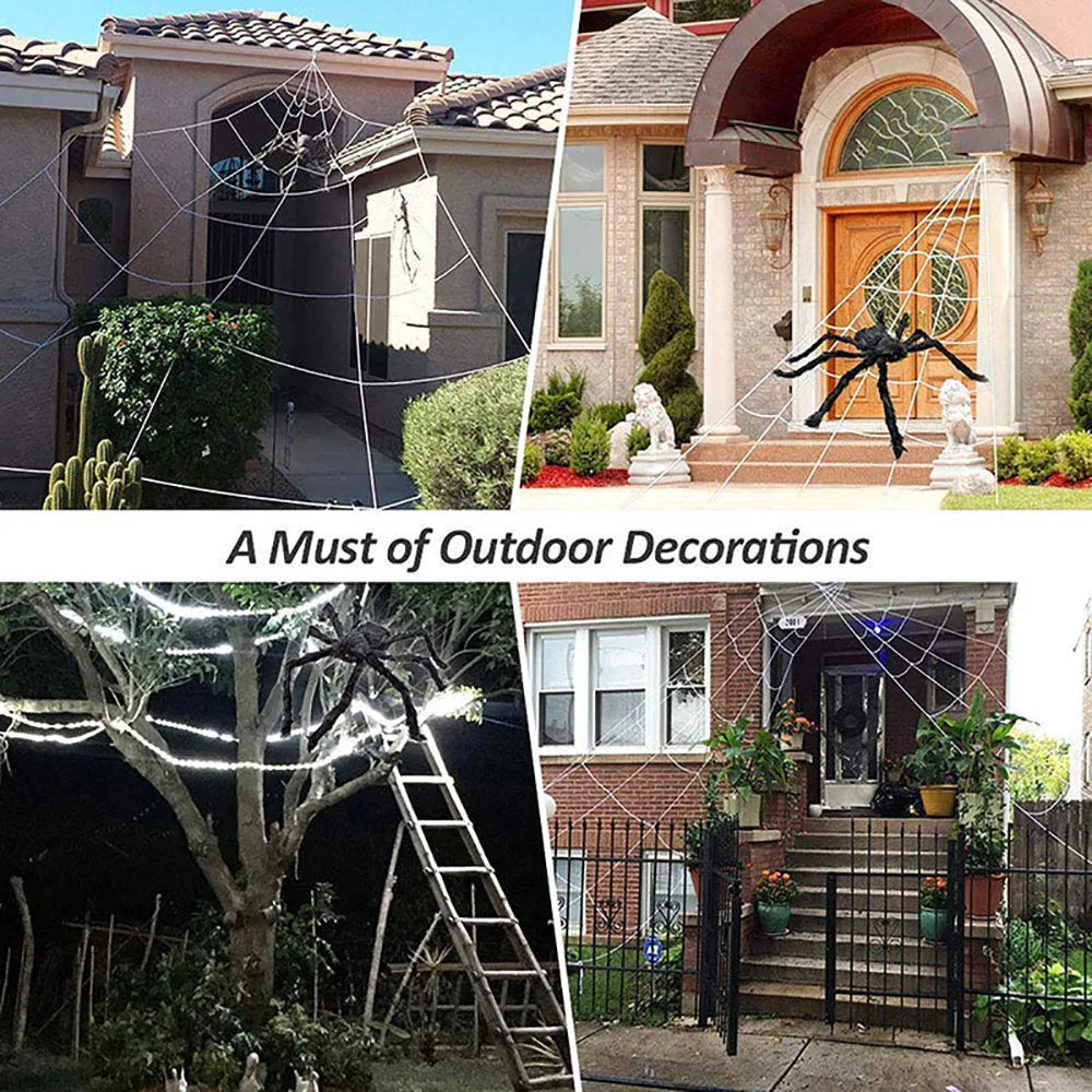 Halloween 5m Giant Plush Triangle Spider Web Decoration – Indoor & Outdoor Haunted Yard Prop (Black or White)