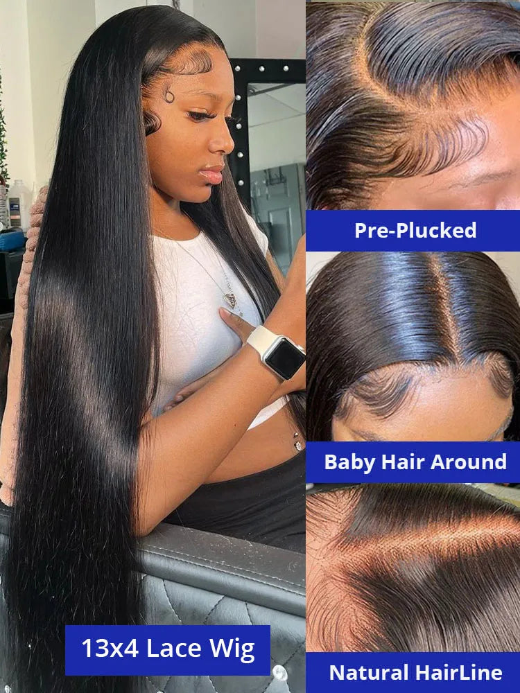 Bone Straight Human Hair Wig – 13x4 & 13x6 HD Lace Front, 200%-300% Density, 20–40 Inch