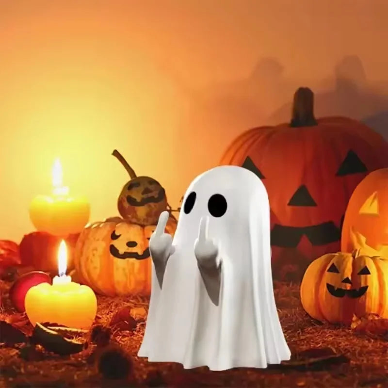 1 PCSCute Ghost Resin Statue With Middle Finger Spooky Halloween Decor For Shelf Mantel Coffee Table Display Home Party Ornam