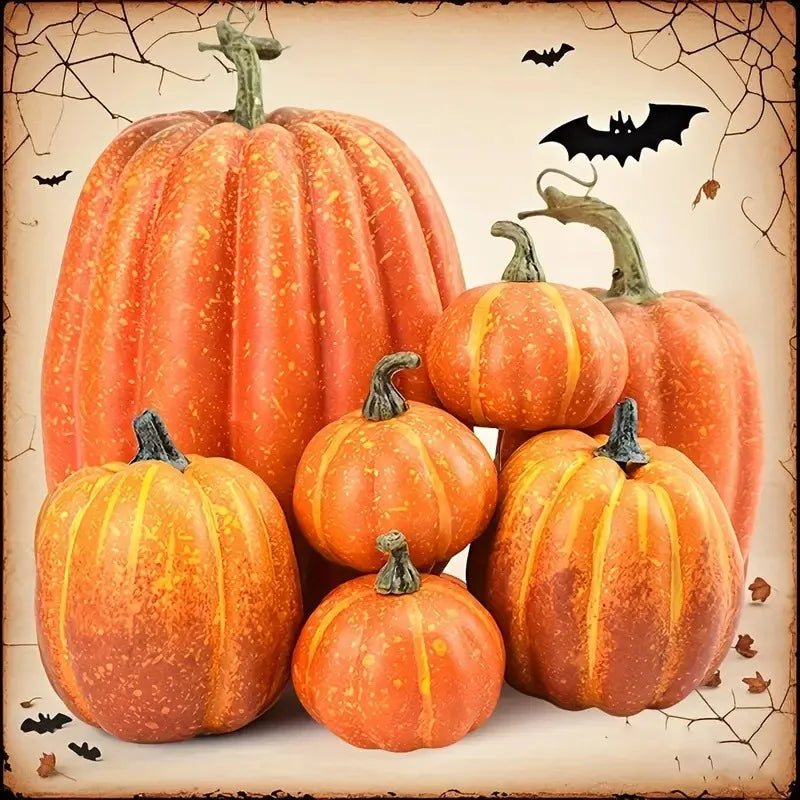 7pcs Artificial Foam Pumpkin Set – Fake Orange Pumpkins for Halloween, Harvest & Fall Table Decor