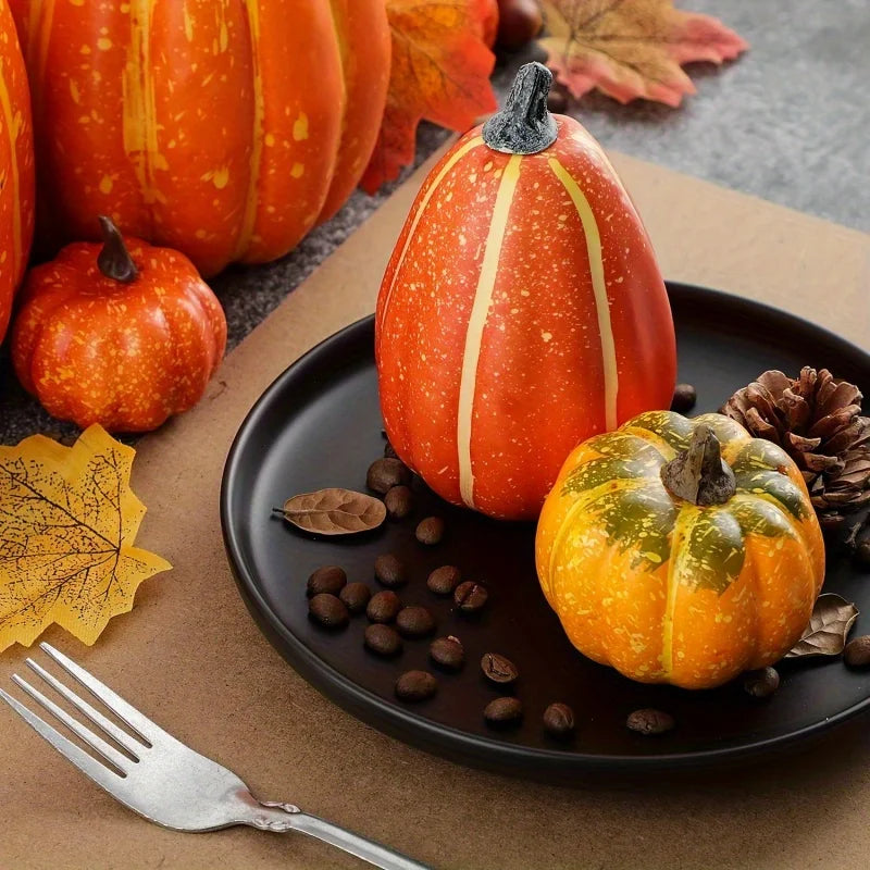 7pcs Artificial Foam Pumpkin Set – Fake Orange Pumpkins for Halloween, Harvest & Fall Table Decor