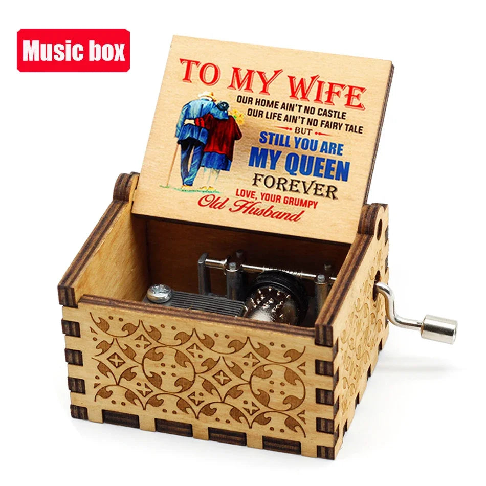 Antique Carved Wooden Hand Crank Music Box – Extended Song Collection with Halloween & Classic Themes
