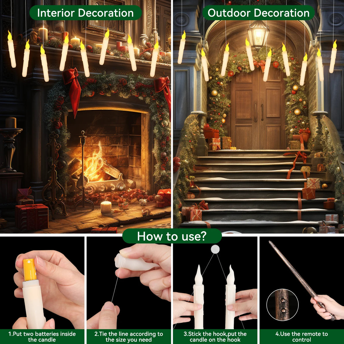 LED Floating Candles with Magic Wand Remote – Flameless Hanging Taper Candles for Halloween, Parties & Home Decor