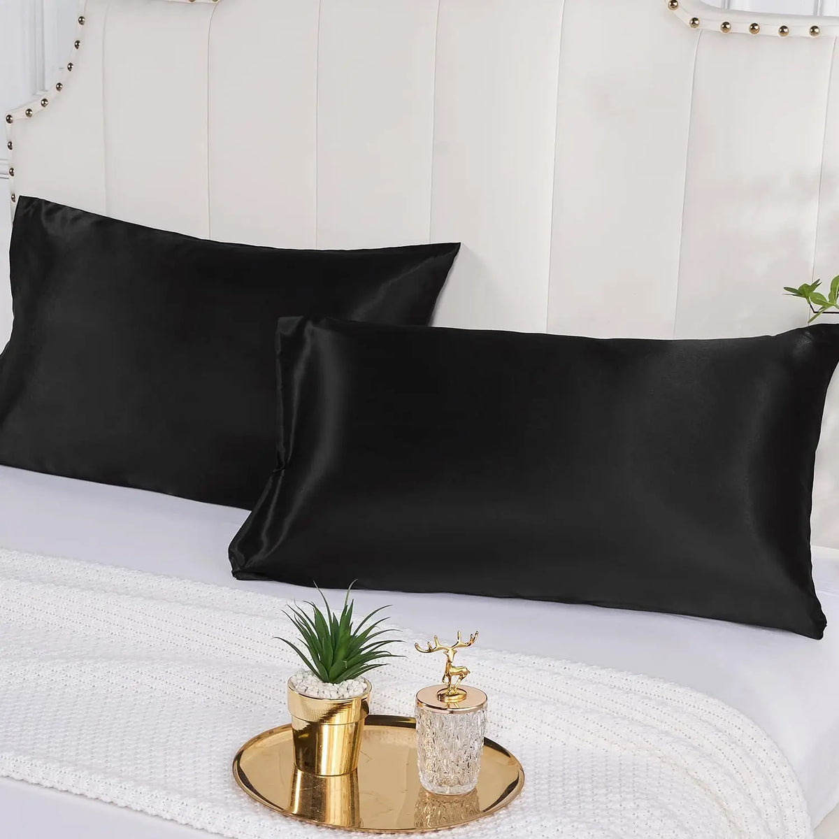 2pcs Satin Silk Pillowcase for Hair and Skin, Coral Pillow Cases Standard Size Set of Super Soft Pillow Case