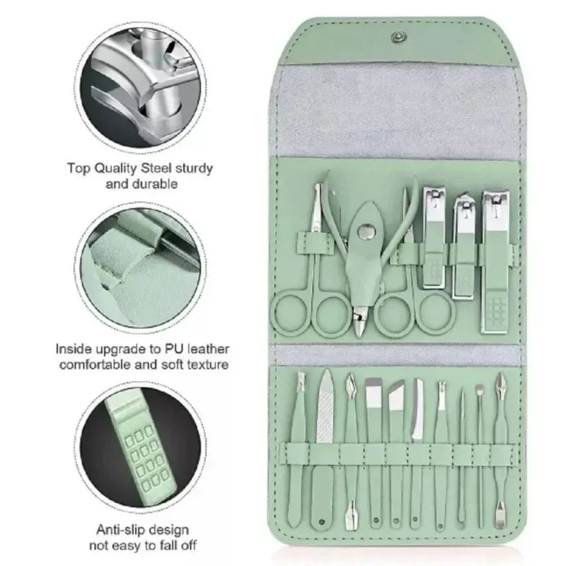 16-Piece Stainless Steel Nail Clippers & Manicure Pedicure Grooming Kit