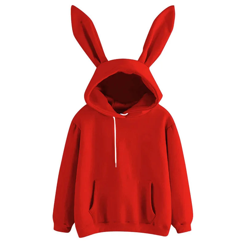 2025 autumn and winter new women's clothing Harajuku Wei hooded rabbit hoodie solid color loose casual women's top women's co