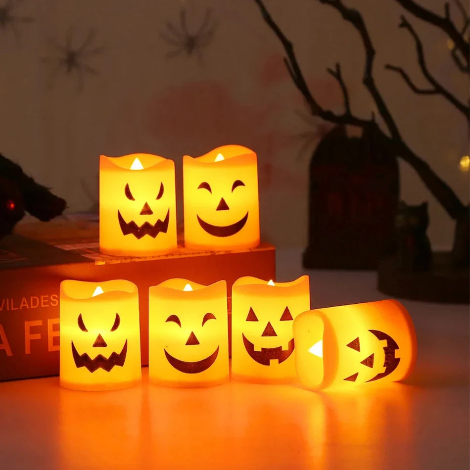 Halloween Pumpkin Lantern – Skull & Ghost Face LED Candle Lamp for Bedroom, Garden & Party Decor