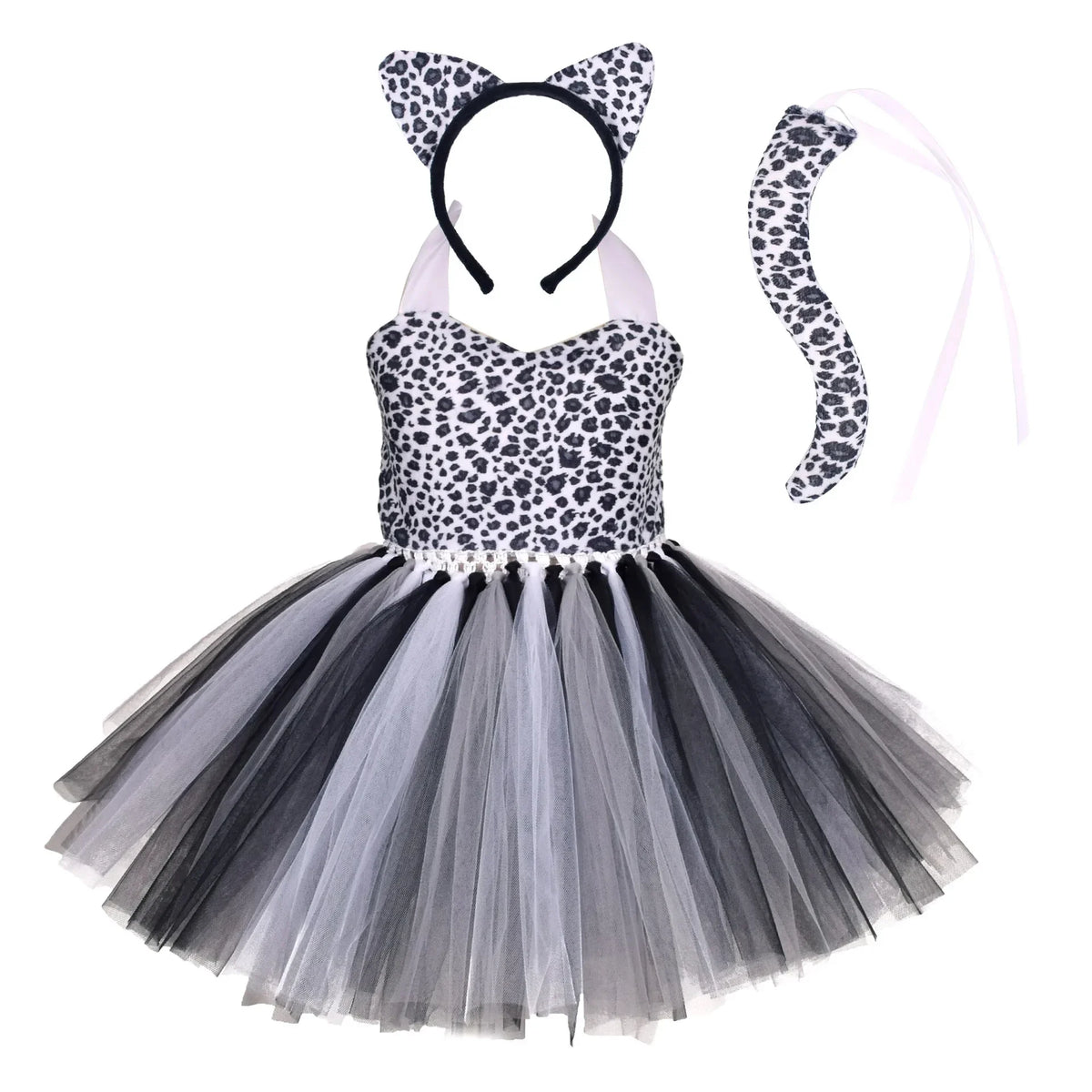Girls’ Animal Print Tutu Costume Dress – Forest Theme Halloween Cosplay & Dance Performance Set for Kids