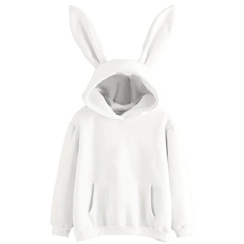 2025 autumn and winter new women's clothing Harajuku Wei hooded rabbit hoodie solid color loose casual women's top women's co