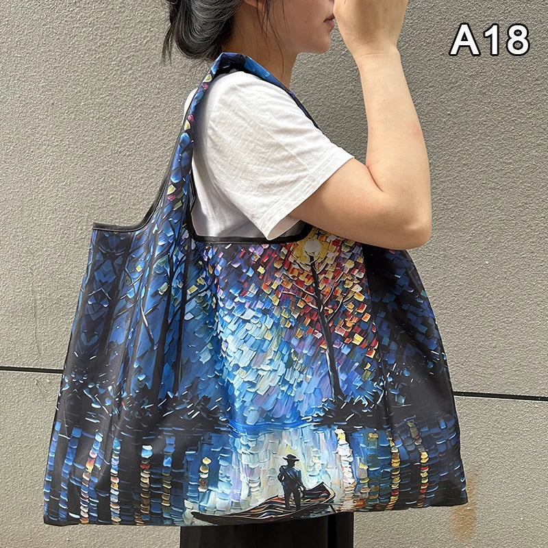 Foldable Nylon Shopping Tote Bag – Reusable Grocery & Travel Shoulder Bag