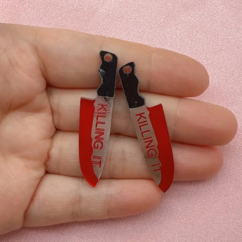 12pcs Acrylic Halloween Sword & Knife Charm Set – DIY Earrings, Necklace & Keychain Pendants