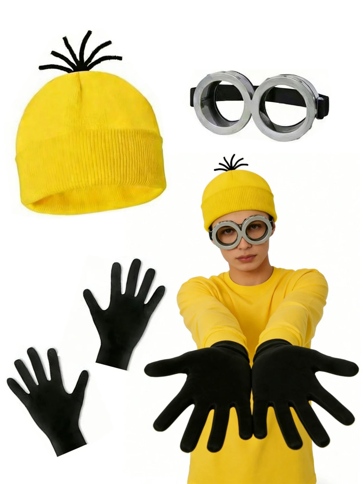 4pc Halloween Costume Accessory Set – Hat, Gloves & Glasses Strap for Cosplay, Party & Role-Play Outfits